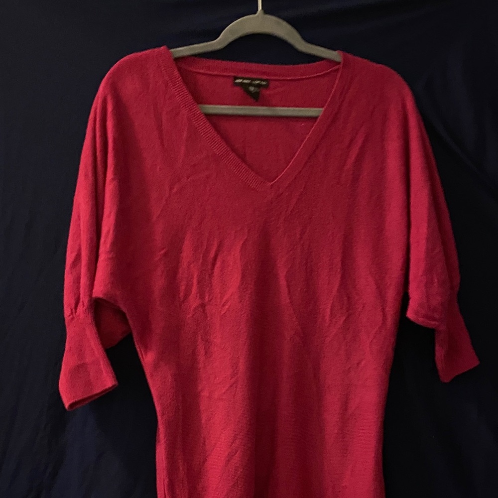 New York & Company Fuchsia V-Neck Blouse